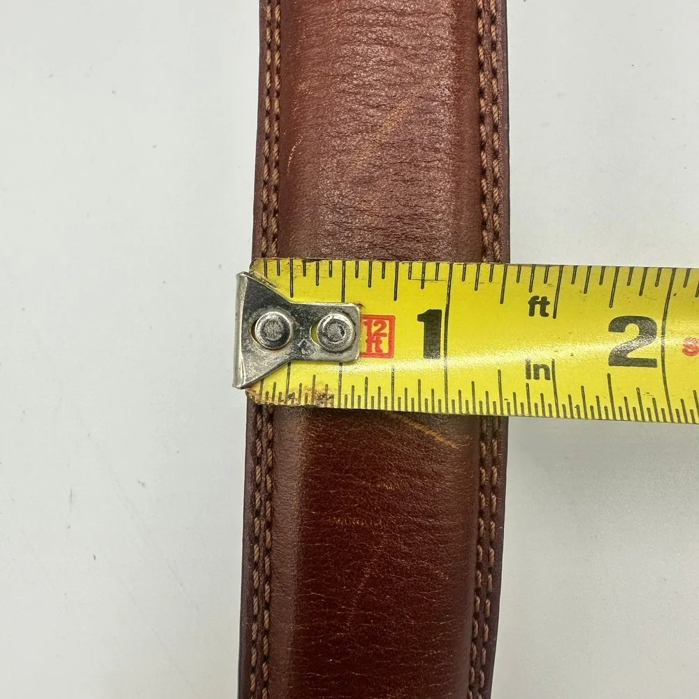 Full Grain Cowhide Leather Belt Mens Size 50 Brown Silver Buckle Classic Dress